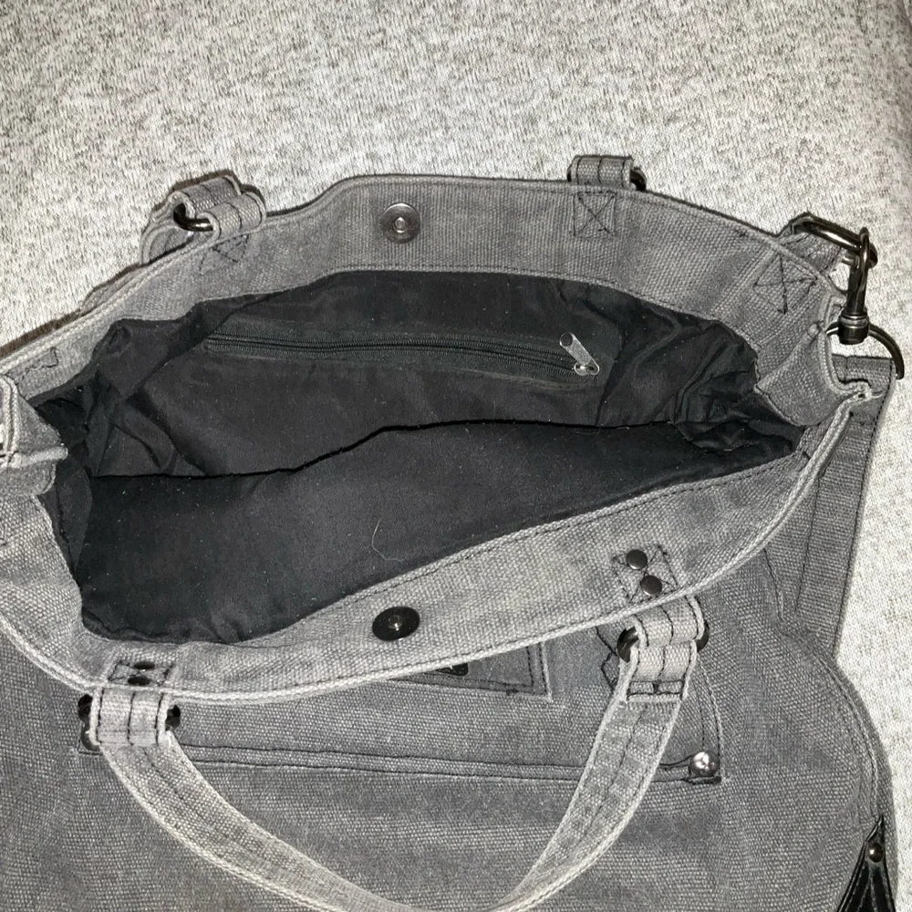 Rock Revival Grey Denim Canvas Messenger Tote Bag Crossbody 90’s Y2K Grunge
